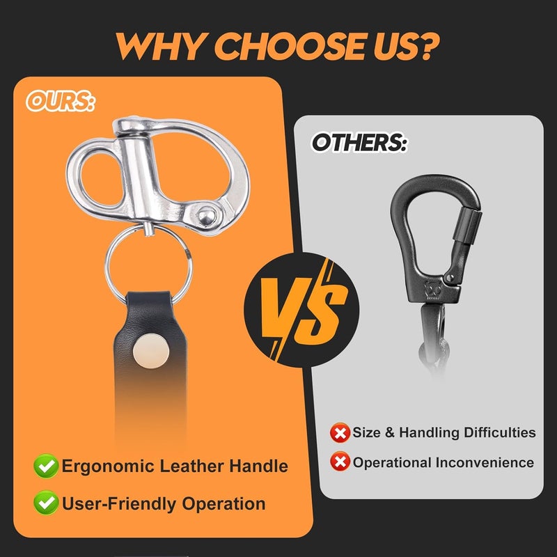 RiaYer Quick Release Snap Shackle - 316 Stainless Steel with Leather Handle for Keychain, Lanyard & Boat Gear - Image 5